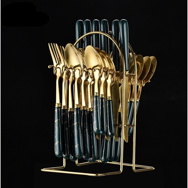 現貨 不鏽鋼餐具24件套裝 西餐牛排叉 不鏽鋼西餐具 小勺子 叉子 西餐餐具架 禮盒套裝產品 不鏽鋼餐具組 24件組-細節圖6