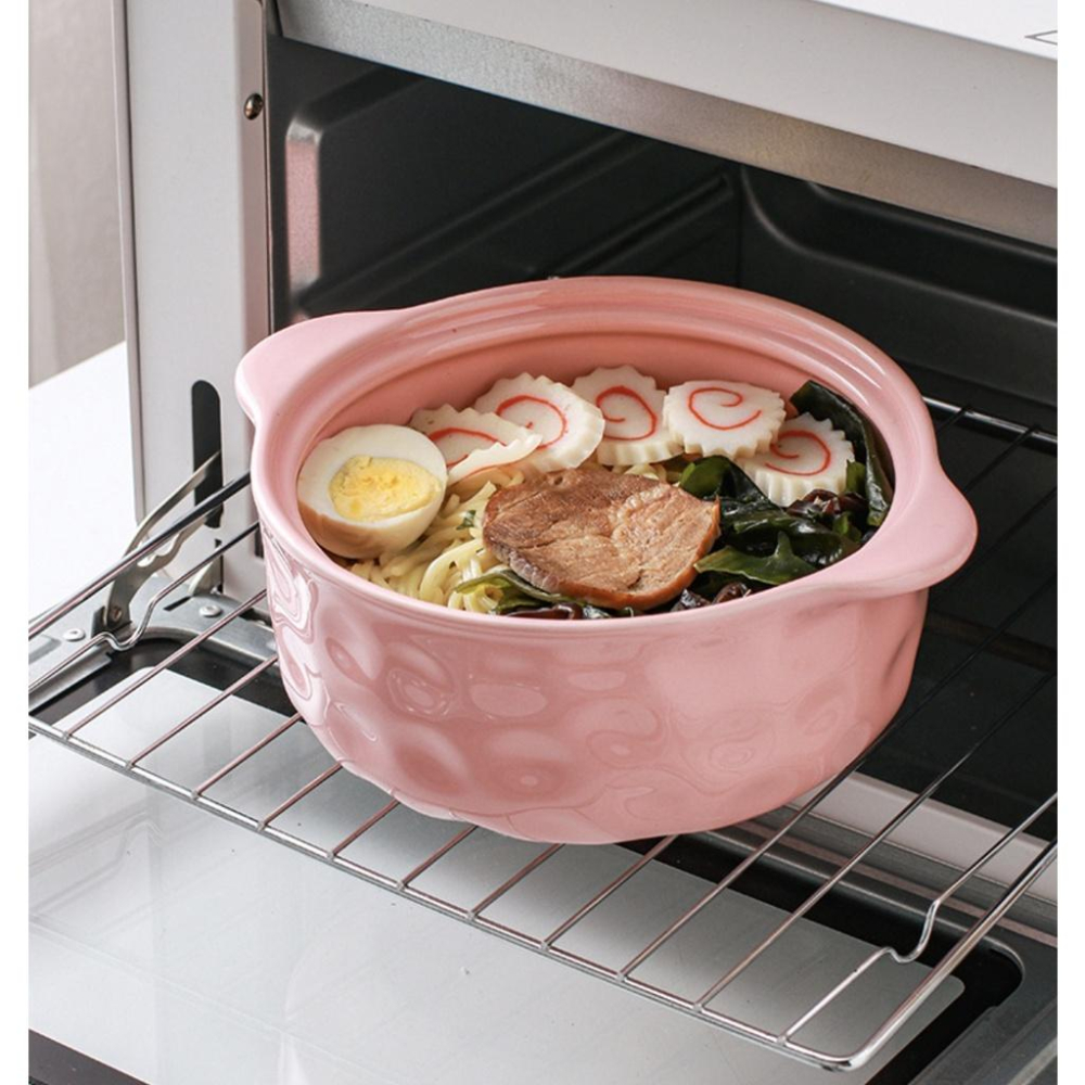 現貨 北歐 雙耳陶瓷碗 泡麵碗 帶蓋 餐碗 湯碗 防燙 加厚 日式雙耳陶瓷碗 陶瓷餐具-細節圖2