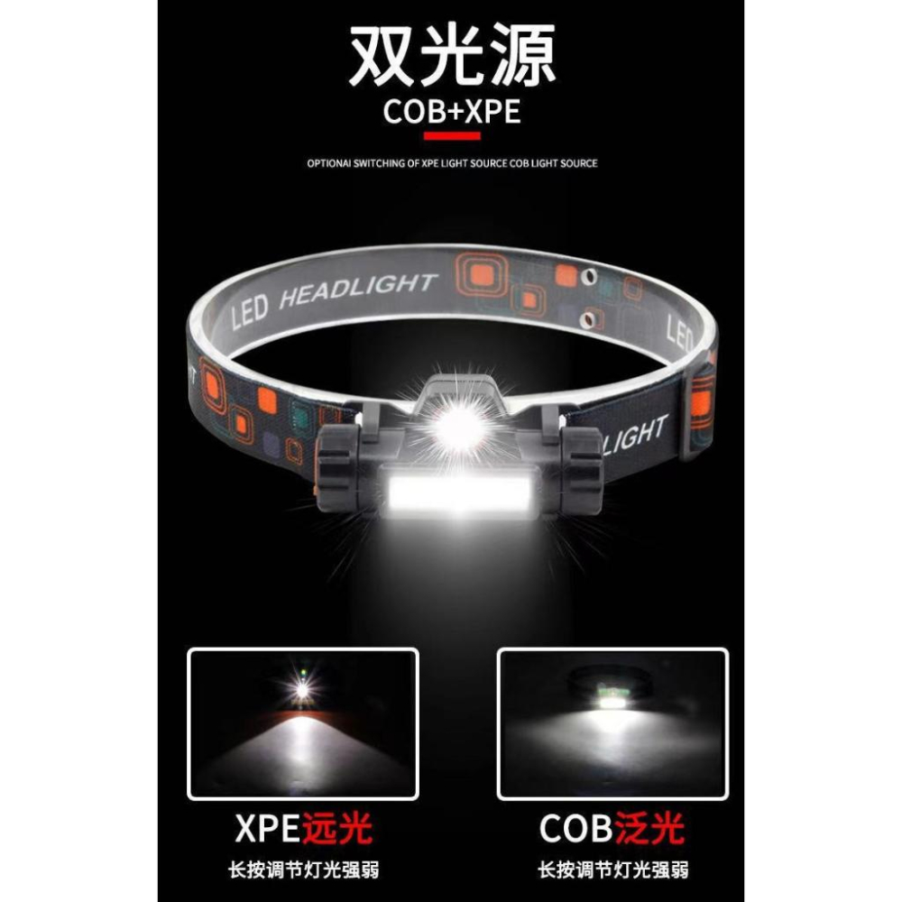 現貨 多功能頭燈 雙光源LED頭燈 遠近雙光源頭燈 磁鐵工作燈 強光頭燈 USB充電頭燈 聚焦頭燈 LED頭燈 頭燈-細節圖4