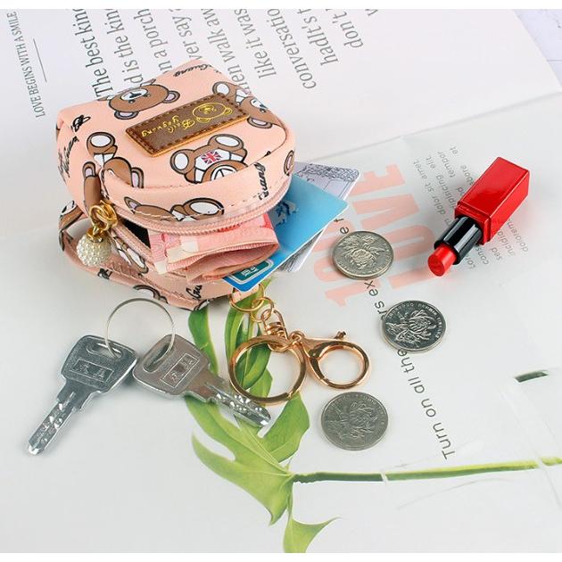 現貨 韓版 迷你 小書包 錢包 可愛 卡通 小熊 少女心 鑰匙扣 零錢包 小包 小熊零錢包 小錢包-細節圖2