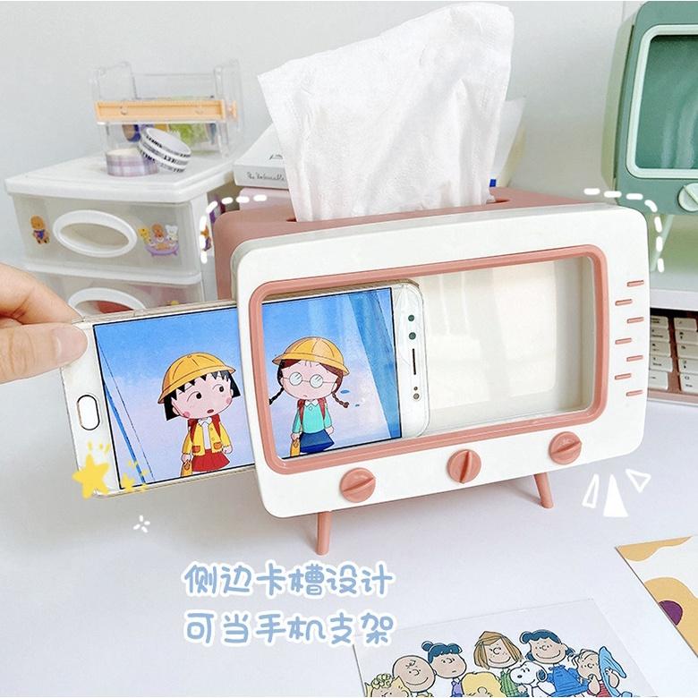 現貨 電視機面紙盒 電視造型 手機置物架 北歐面紙盒 衛生紙 紙巾盒 復古 置物盒收納-細節圖6