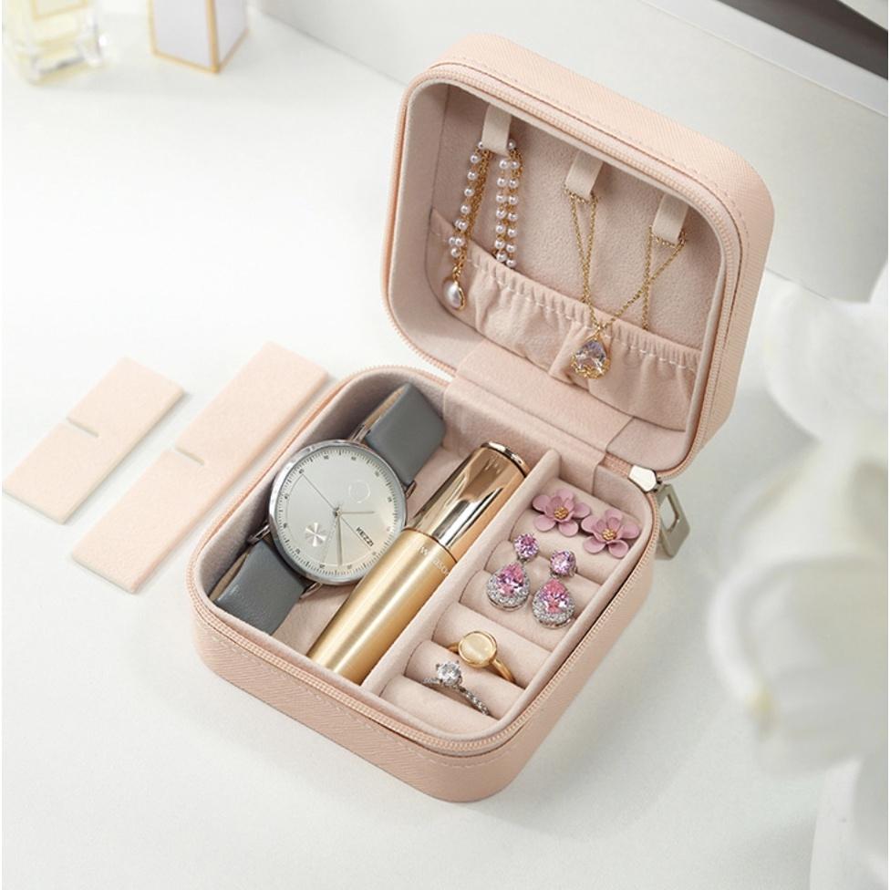 便攜式 飾品收納盒 旅行首飾收納盒 迷你飾品包 耳釘耳環項鏈飾品首飾收納盒 首飾盒 質感絨布珠寶首飾收納-細節圖3