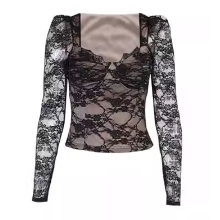 睫毛蕾絲 甜辣長袖上衣 半身裙-細節圖6