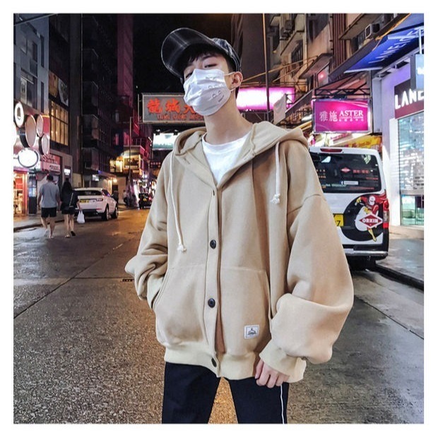 休閒街頭感 加絨 鈕扣連帽外套 3色-細節圖2
