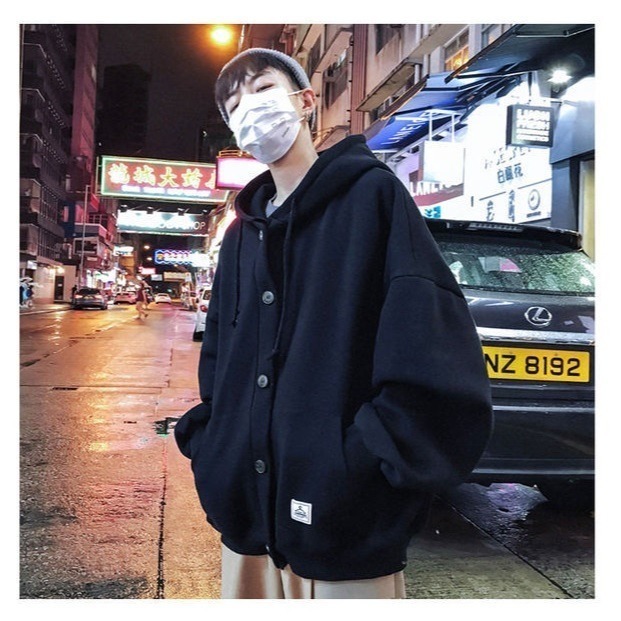 休閒街頭感 加絨 鈕扣連帽外套 3色-細節圖4