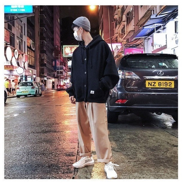 休閒街頭感 加絨 鈕扣連帽外套 3色-細節圖5