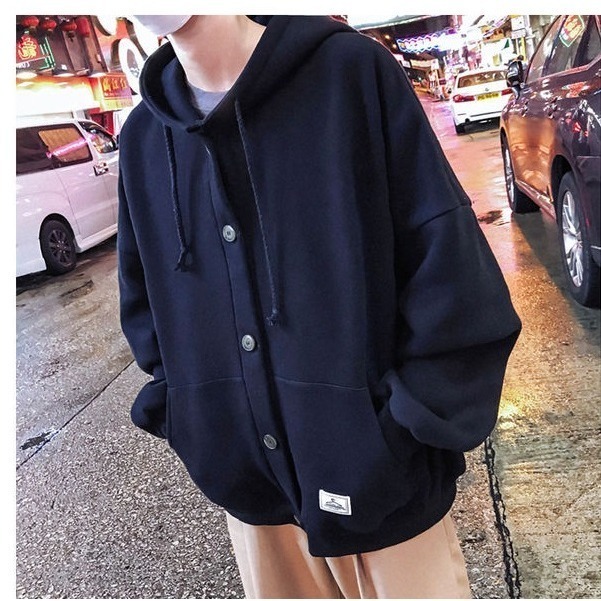 休閒街頭感 加絨 鈕扣連帽外套 3色-細節圖7