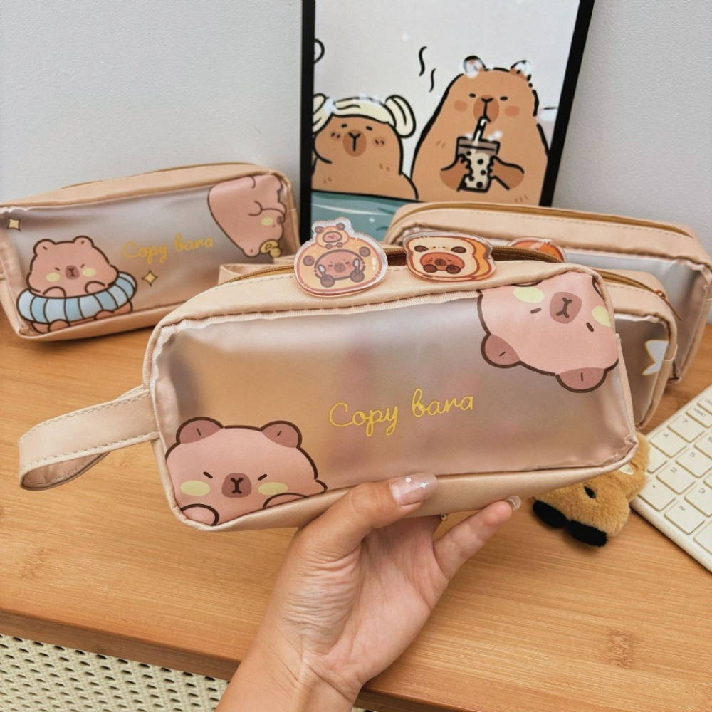 可手提 大容量筆袋 卡皮巴拉透明筆袋 款式隨機-細節圖2