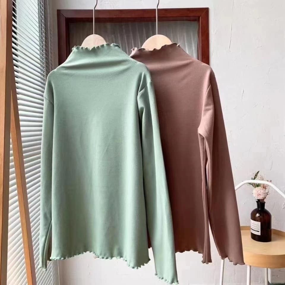 韓版 木耳邊 打底長袖上衣 7色-細節圖2