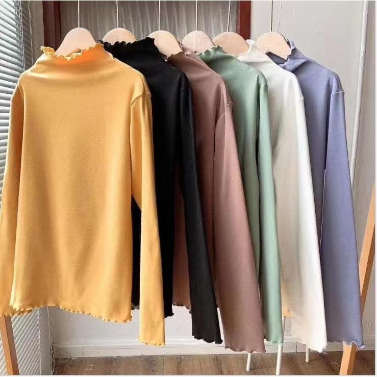 韓版 木耳邊 打底長袖上衣 7色-細節圖3