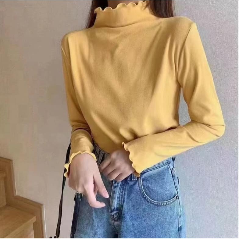 韓版 木耳邊 打底長袖上衣 7色-細節圖6
