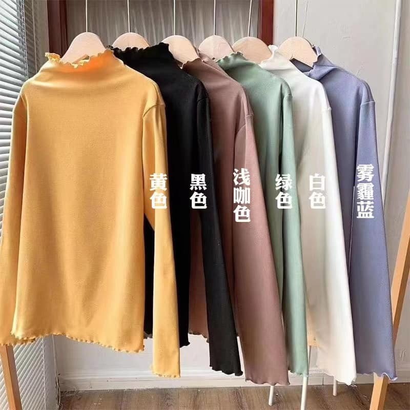 韓版 木耳邊 打底長袖上衣 7色-細節圖8