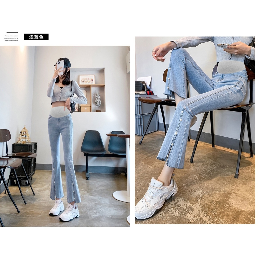 時尚孕媽咪 托腹打底九分褲 開叉喇叭褲 2色-細節圖8