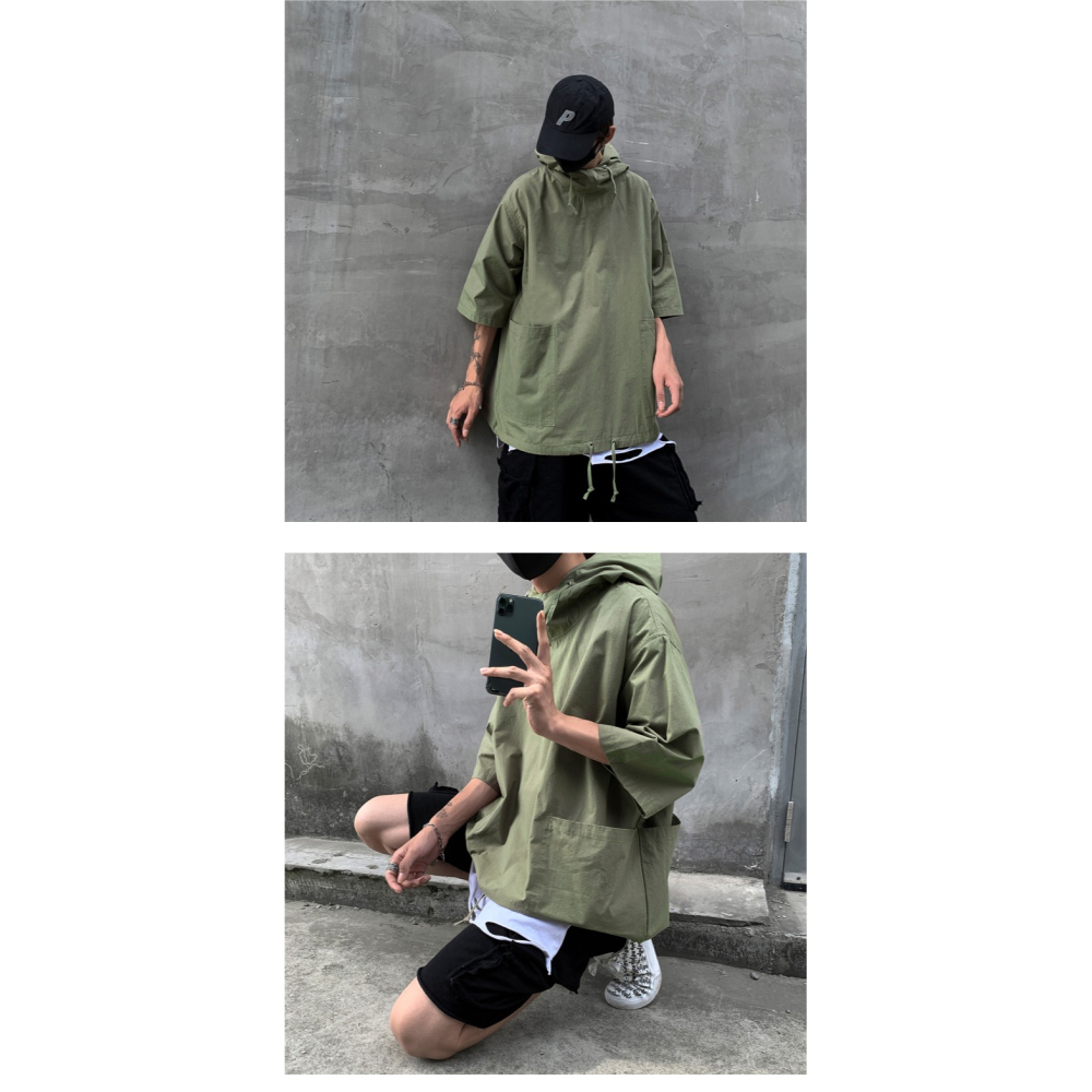 暗黑系 工裝連帽七分袖衛衣 2色-細節圖2