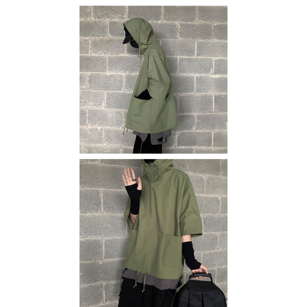 暗黑系 工裝連帽七分袖衛衣 2色-細節圖3
