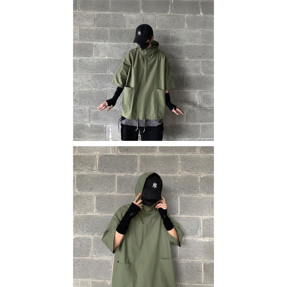 暗黑系 工裝連帽七分袖衛衣 2色-細節圖4