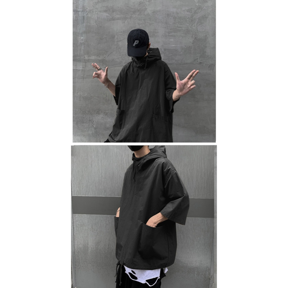 暗黑系 工裝連帽七分袖衛衣 2色-細節圖5