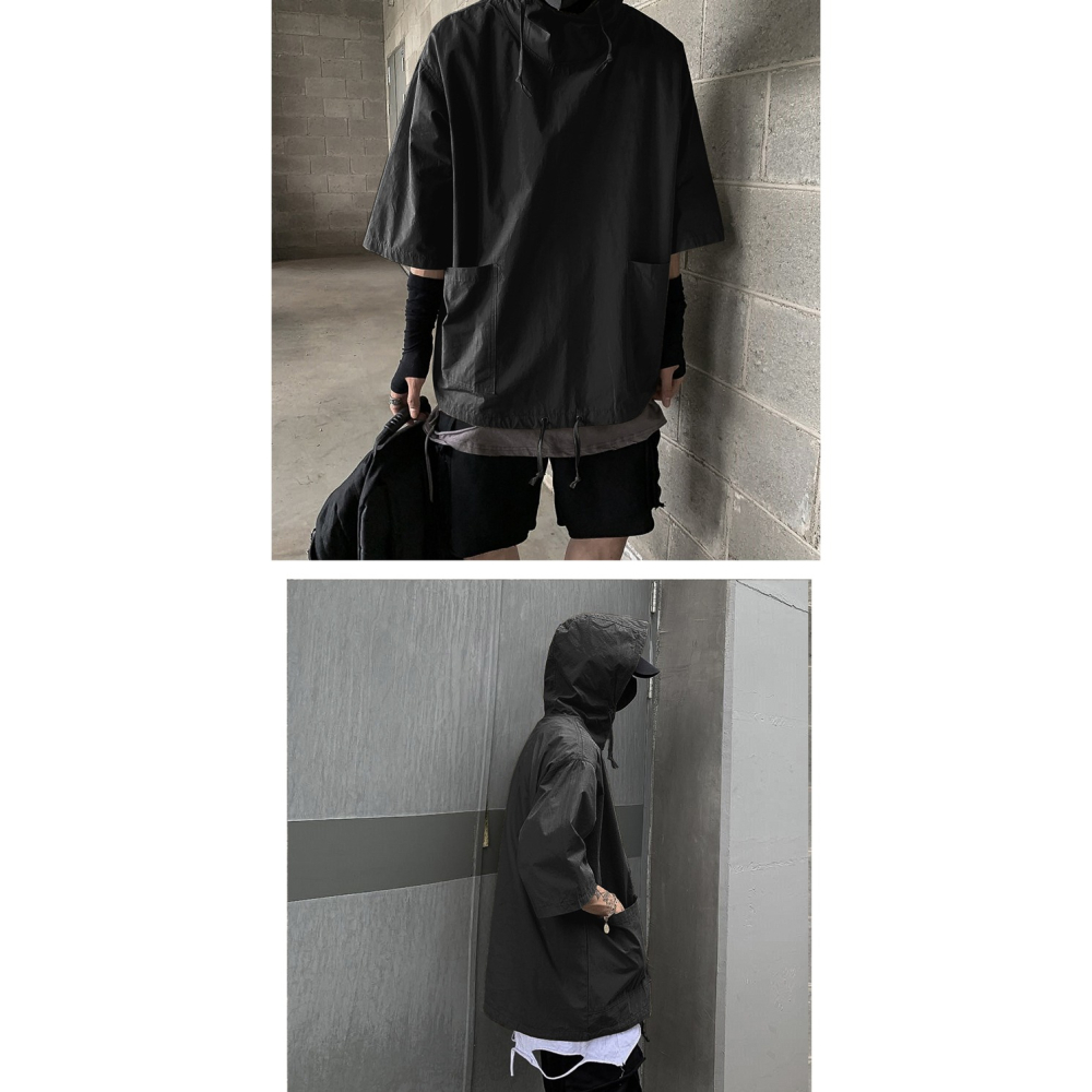 暗黑系 工裝連帽七分袖衛衣 2色-細節圖6