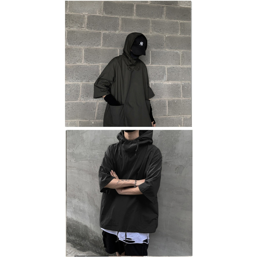 暗黑系 工裝連帽七分袖衛衣 2色-細節圖7