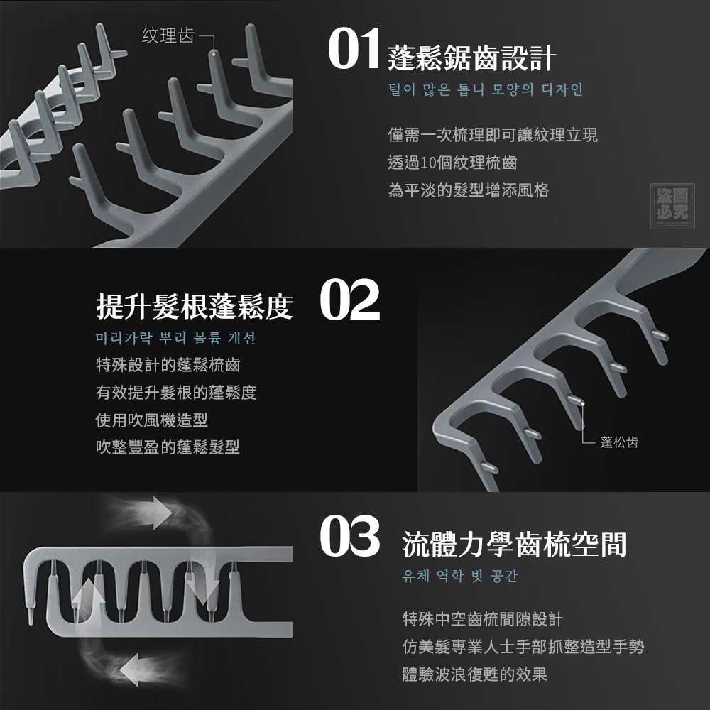 韓國爆款 蓬鬆紋理 造型美髮梳-細節圖3