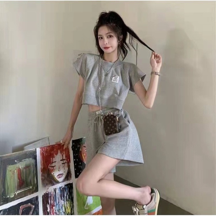 韓版 簡約休閒風 短款上衣+闊腿短褲 兩件套 3色-細節圖6