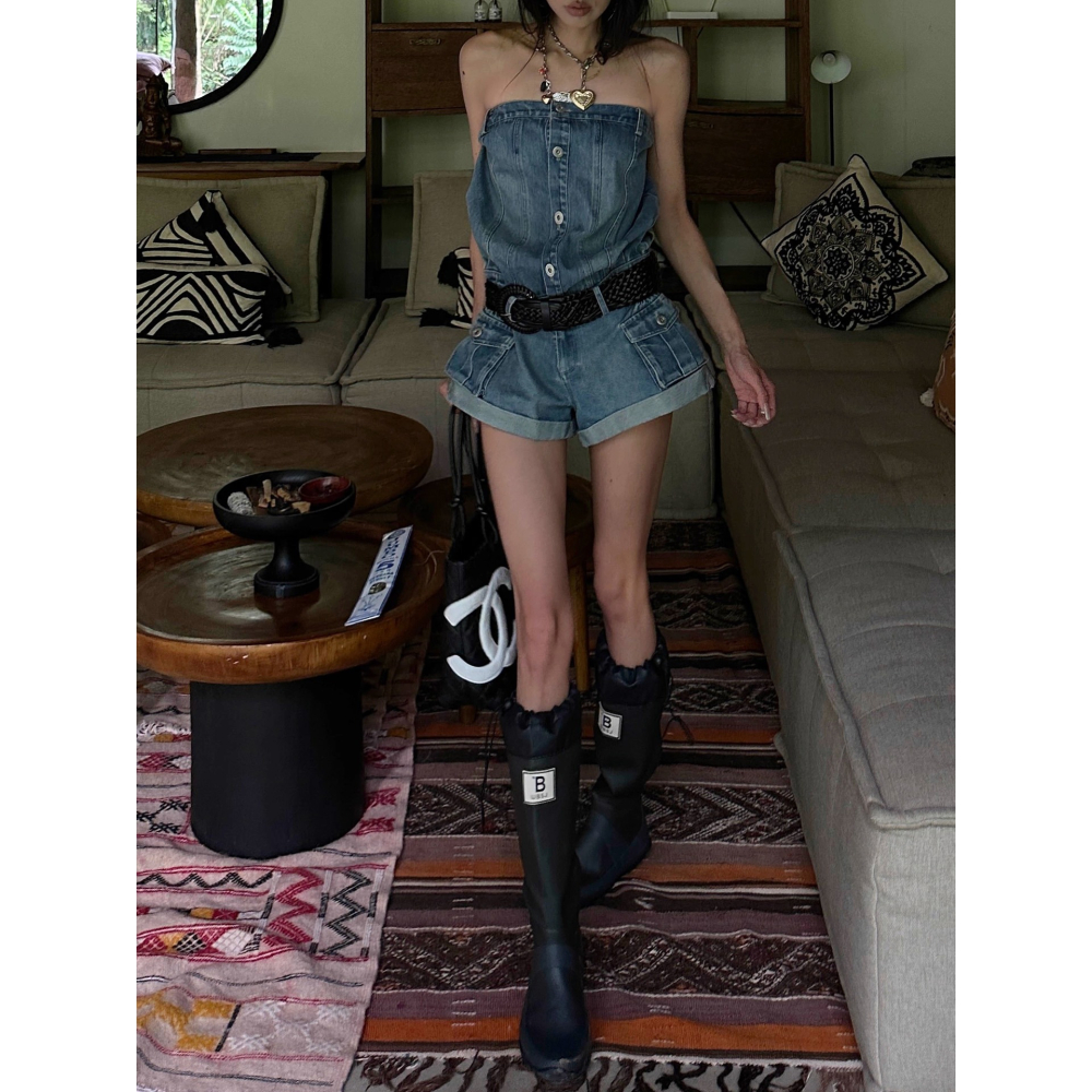 美式辣妹 牛仔連身褲-細節圖4