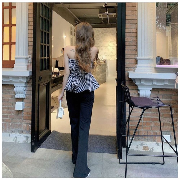 防走光 格紋一字肩背心 抹胸上衣-細節圖2