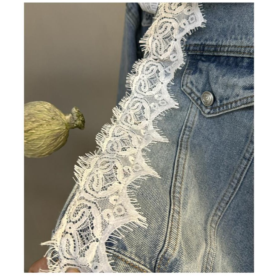 小香風 蕾絲連帽牛仔短外套-細節圖5