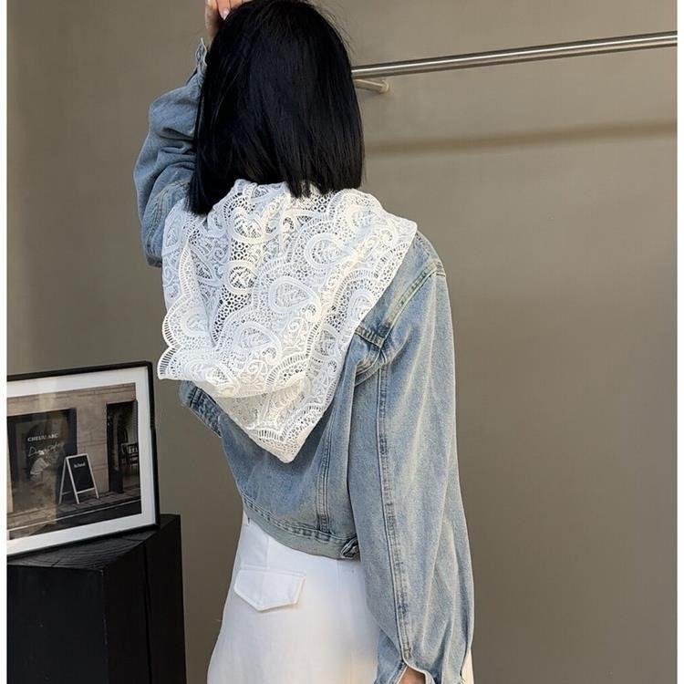 小香風 蕾絲連帽牛仔短外套-細節圖7