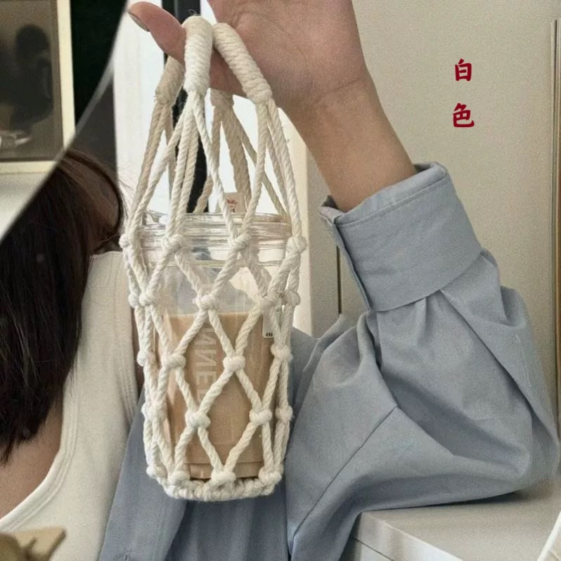 ins風 網兜麻繩杯袋 手提網袋 6色-細節圖2