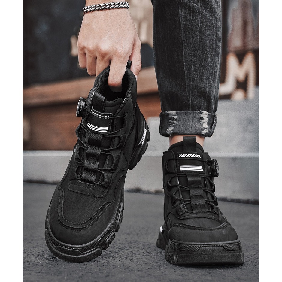 厚底增高 旋轉扣 皮面馬丁靴 登山短靴 3色-細節圖5