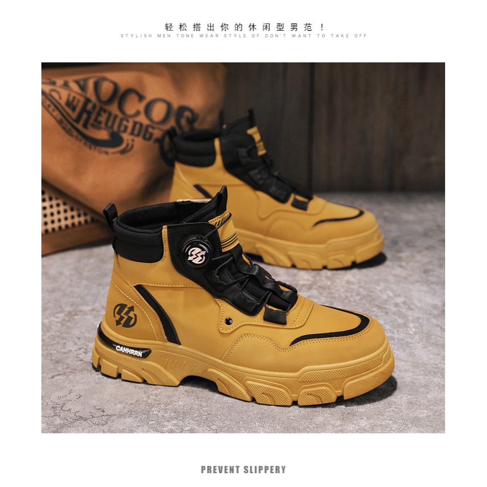 厚底增高 旋轉扣 皮面馬丁靴 登山短靴 3色-細節圖6