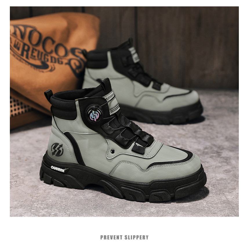 厚底增高 旋轉扣 皮面馬丁靴 登山短靴 3色-細節圖7