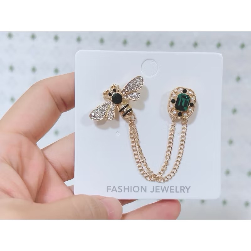 B11 蜜蜂流蘇 珍珠水鑽胸針 別針-細節圖3