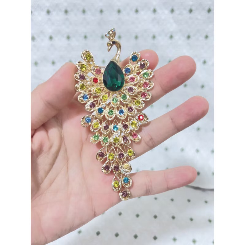 B52 孔雀水鑽胸針-細節圖2