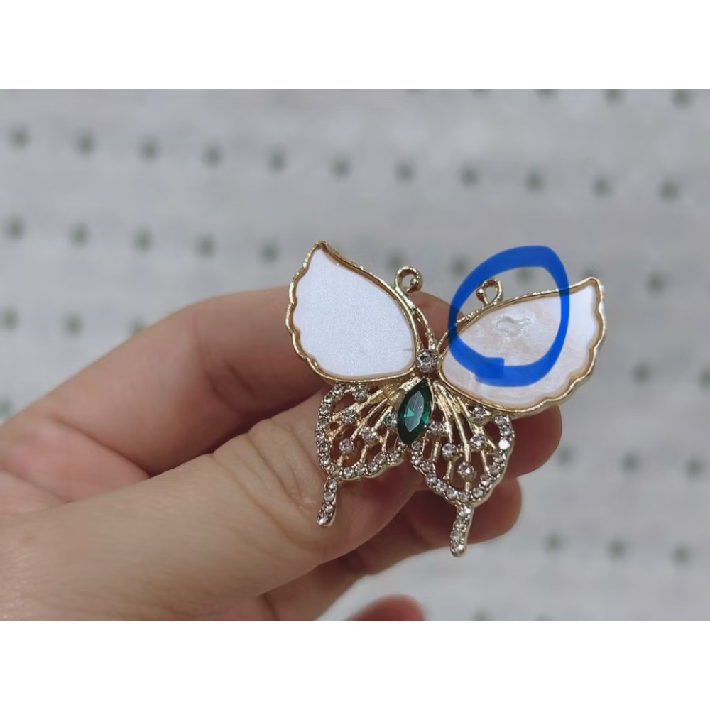 NG品 仿貝殼面水鑽蝴蝶胸針 別針（NG品）-細節圖3