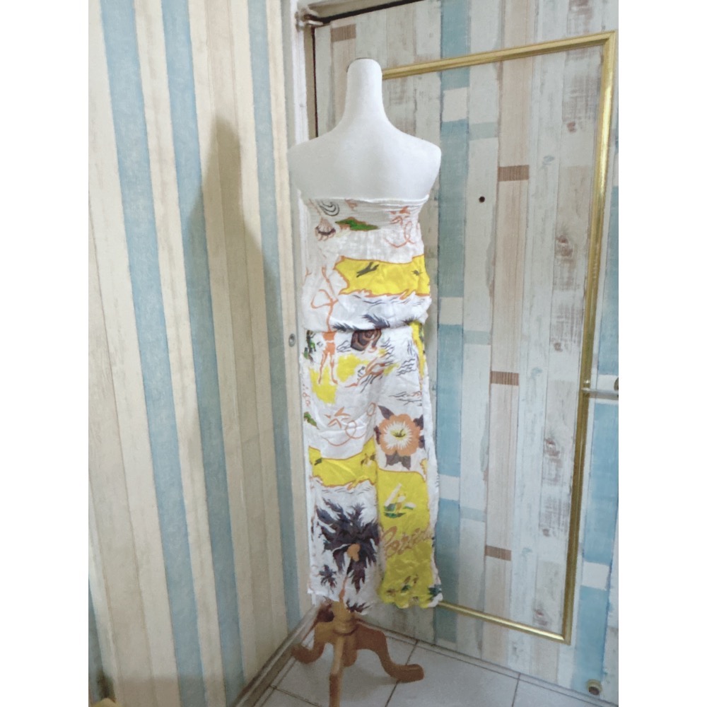 二手衣 夏威夷風 平口連身褲裝-細節圖3