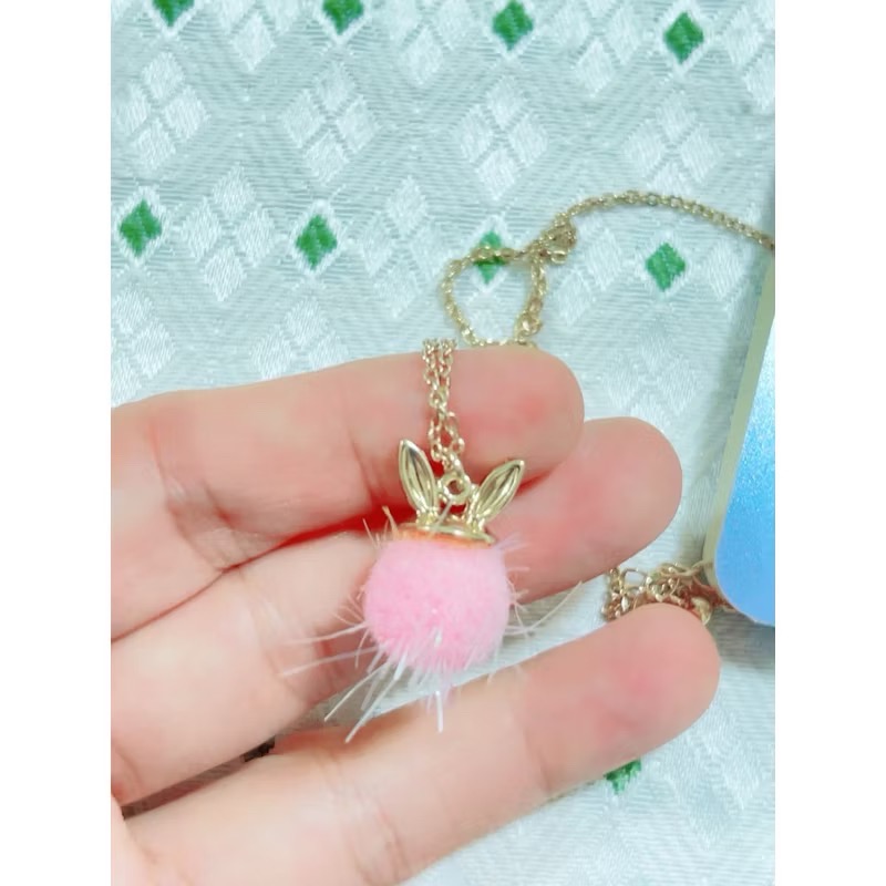 Claire’s 粉色毛球兔耳鎖骨鏈 項鍊-細節圖2