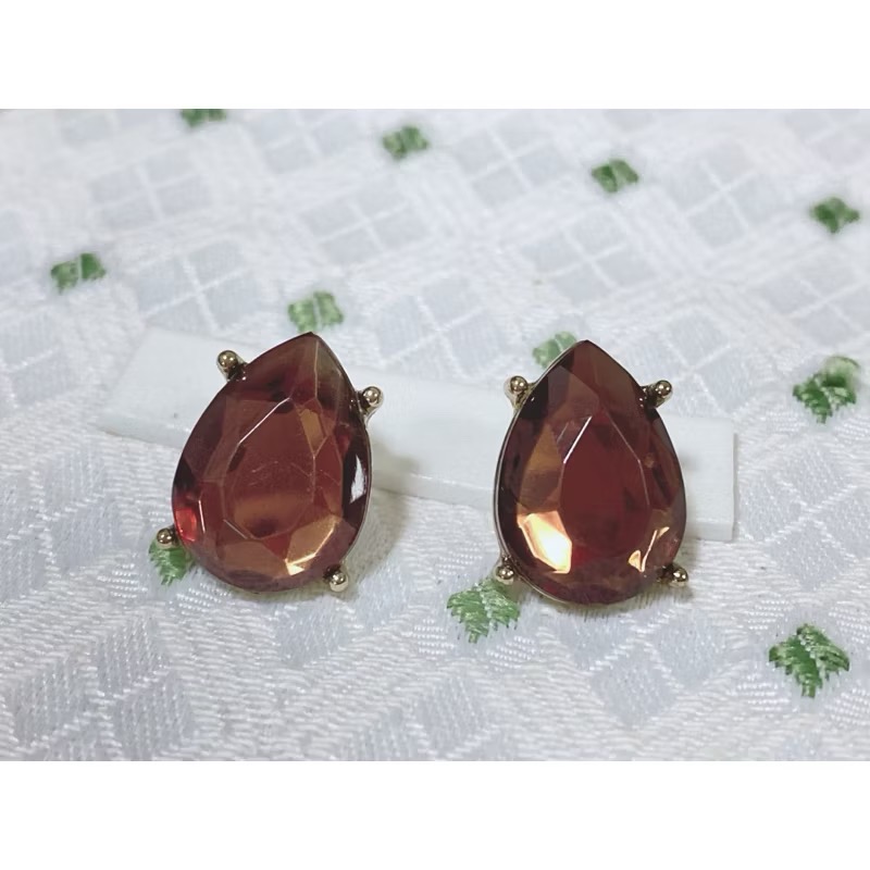 咖啡色水鑽寶石耳釘 耳環-細節圖3