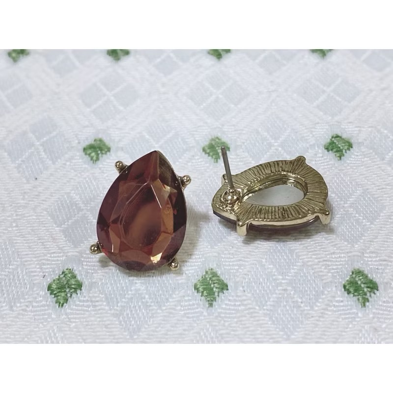 咖啡色水鑽寶石耳釘 耳環-細節圖4