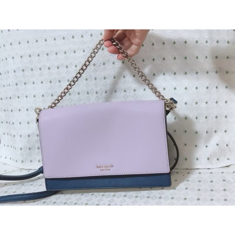 Kate Spade 撞色防刮皮革磁釦鍊帶斜背兩用包-細節圖2