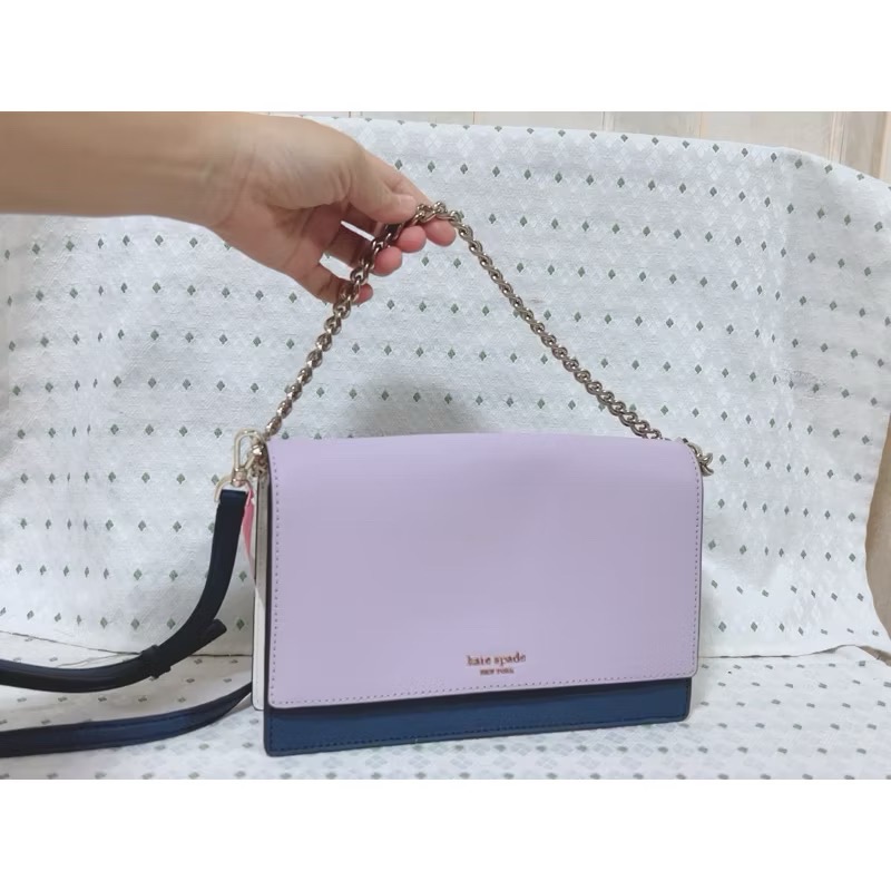 Kate Spade 撞色防刮皮革磁釦鍊帶斜背兩用包-細節圖8