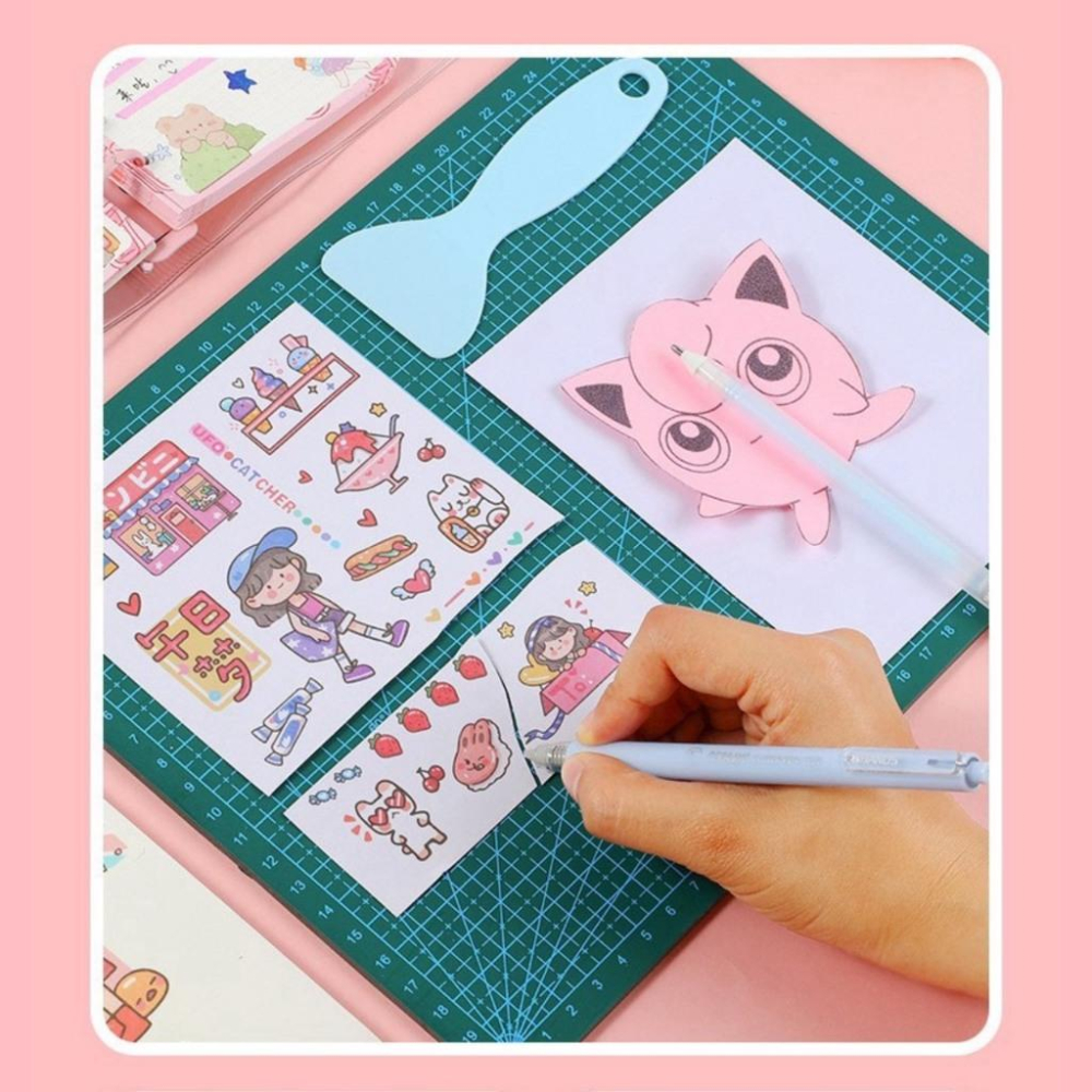 【小薰選品】台灣現貨 手帳工具四件組 點點膠 陶瓷刻刀 刮刀 推平鏟 鏟子鑷子 工具組 初學者套裝 DIY工具組-細節圖2