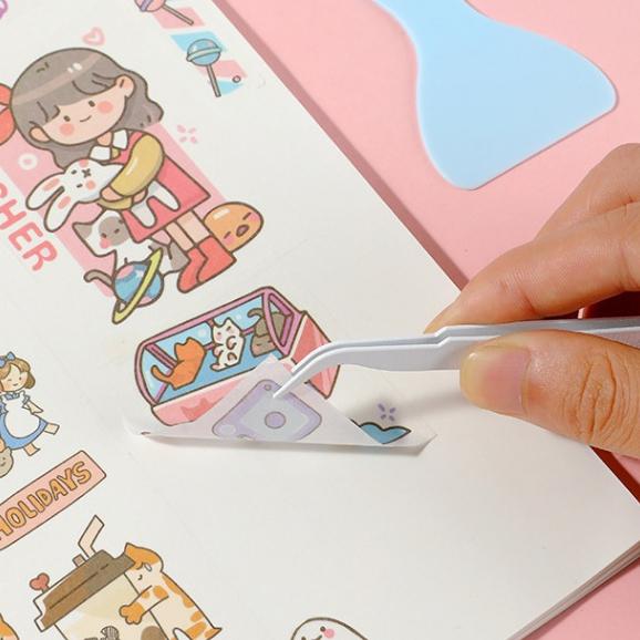 【小薰選品】台灣現貨 手帳工具四件組 點點膠 陶瓷刻刀 刮刀 推平鏟 鏟子鑷子 工具組 初學者套裝 DIY工具組-細節圖4