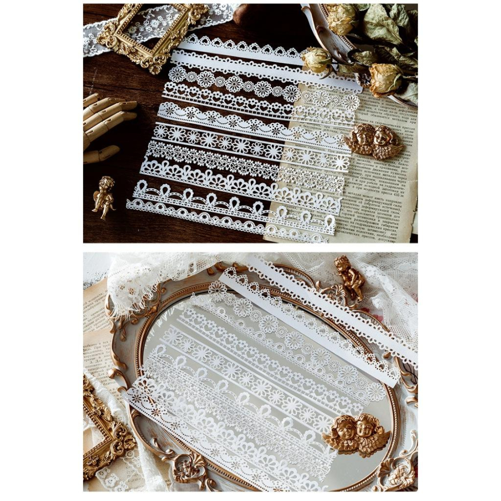 【小薰選品】台灣現貨 陌墨 鏤空蕾絲紙 愛麗絲茶話會系列 打底紙 襯紙 背景紙 手帳裝飾 diy 手帳貼紙-細節圖4