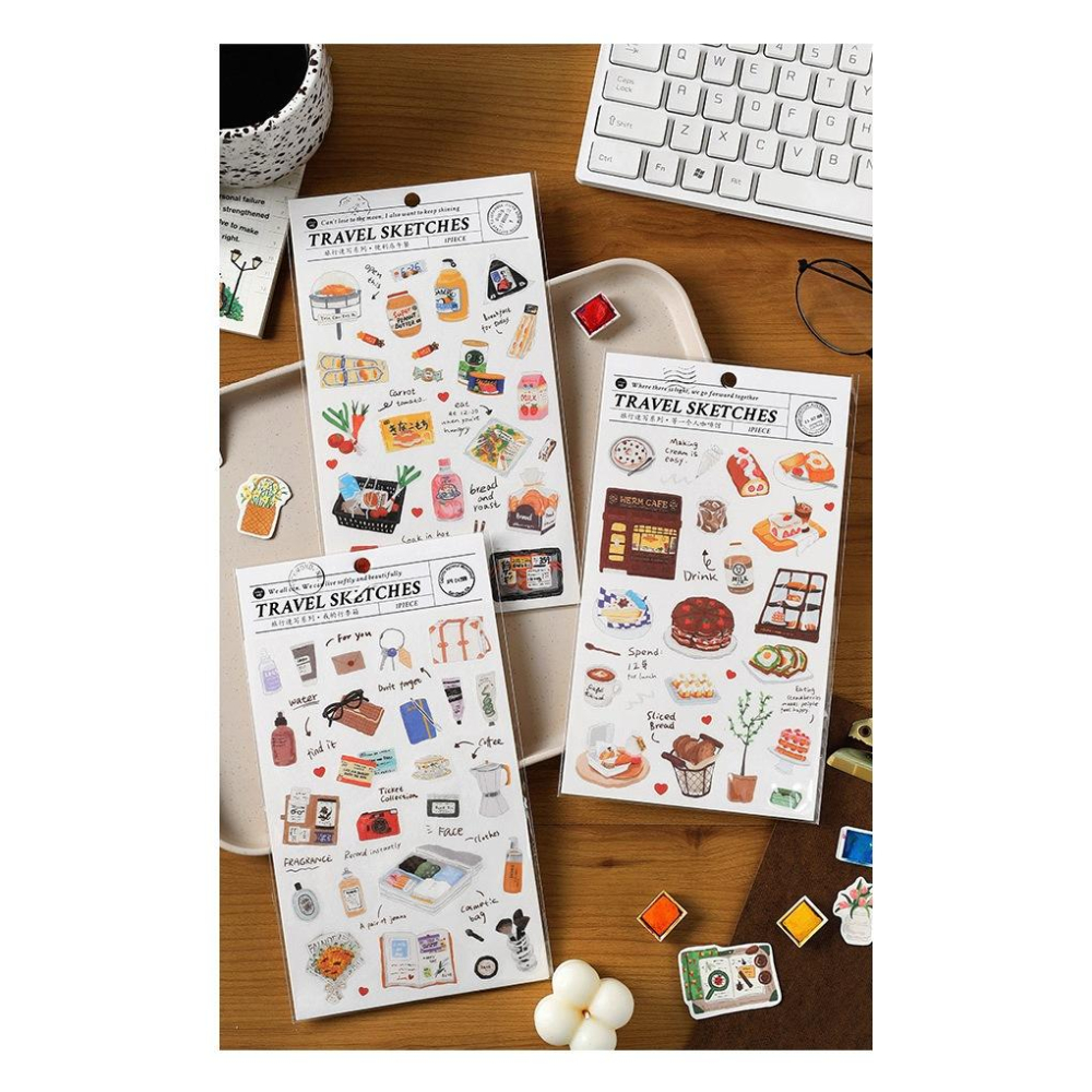 【小薰選品】台灣現貨 旅行速寫系列 和紙 貼紙 旅行 小物 手賬 裝飾 diy 小貼畫 雜誌 城市 水彩插畫-細節圖5