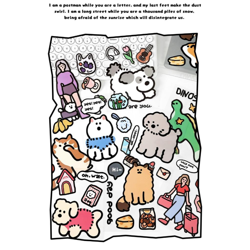 【小薰選品】台灣現貨 陪你可愛系列 加大防水貼紙 行李箱貼紙 大貼紙 筆電貼紙 手機貼紙 DIY貼紙組-細節圖4