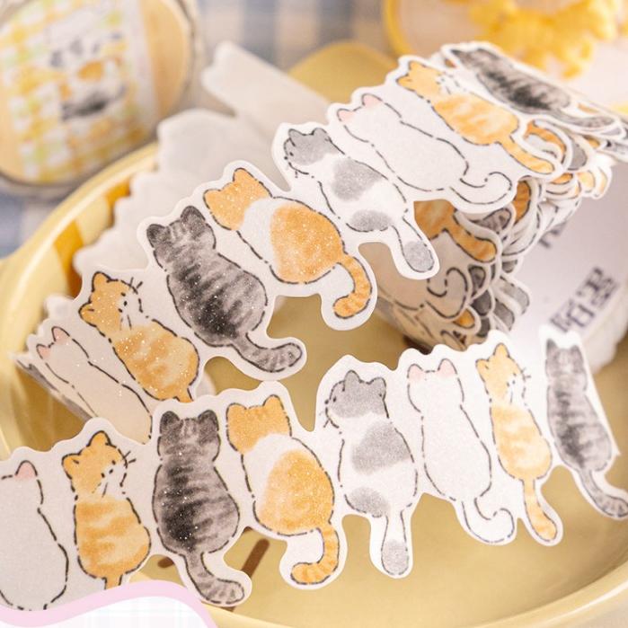 【小薰選品】台灣現貨 陌墨 貓咪扭蛋系列 膠帶 貓咪貼紙 手帳膠帶 貓掌 貓背影膠帶 貼紙包-細節圖2