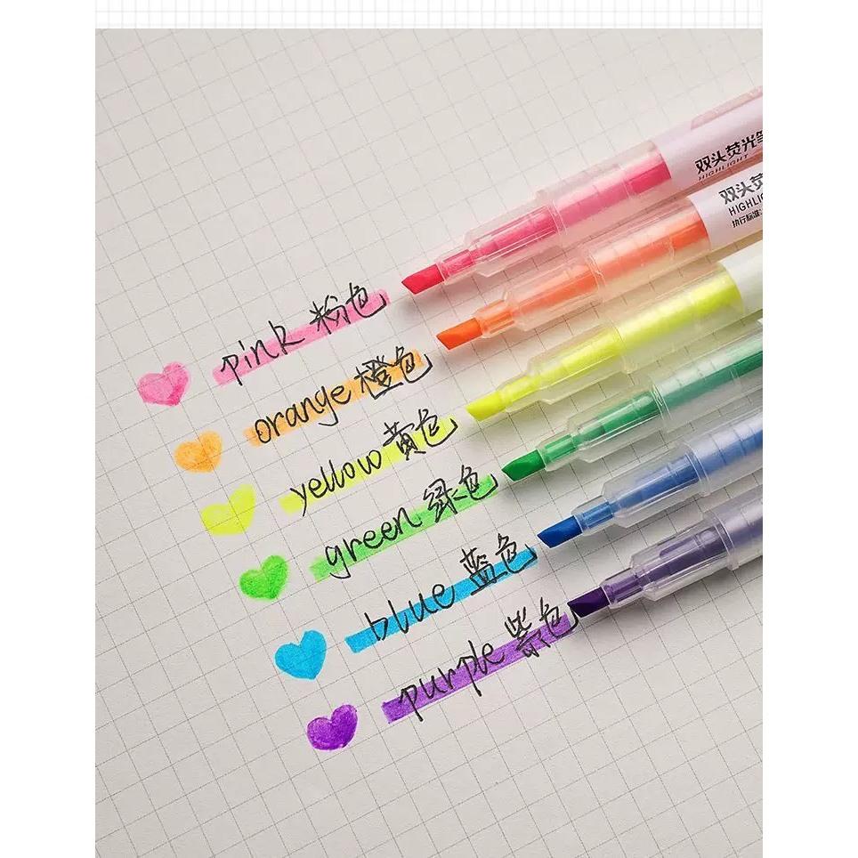 台灣現貨 螢光筆 雙頭螢光筆 雙頭筆 畫線筆 記號筆 斜頭標記筆 重點筆 彩色筆 劃線標記筆 文具 筆-細節圖3
