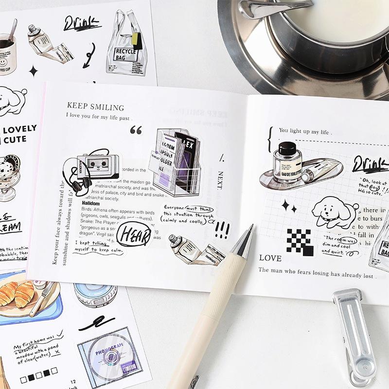 【小薰選品】台灣現貨 週末便利店 貼紙 手帳貼紙 素材貼紙 裝飾貼紙 簡約貼紙 銅版貼紙 插畫貼紙 裝飾貼紙 拼貼素材-細節圖3